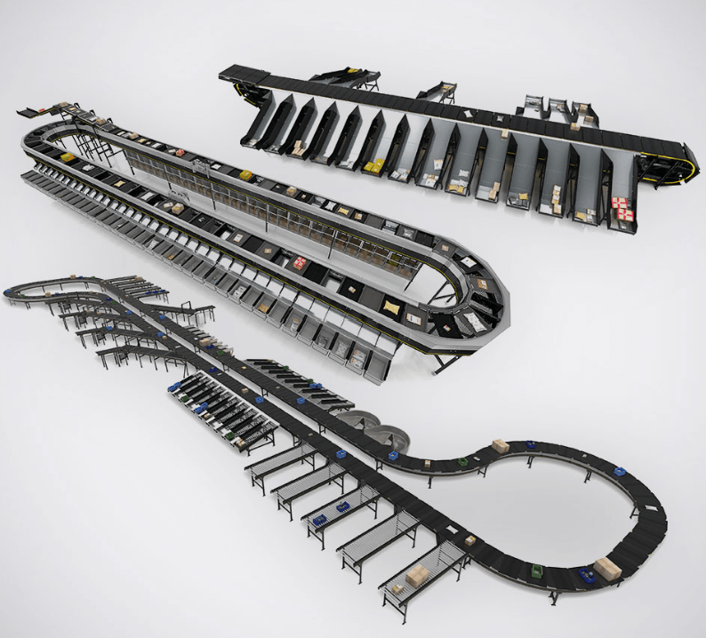 Sortation Systems – HORIZONTAL Crossbelt, SPLIT-TRAY SORTER , VERTICAL CROSSBELT